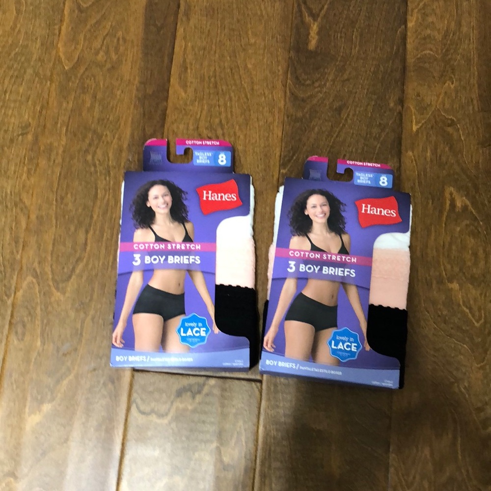 Hanes cotton stretch 3 boy briefs, both packages.